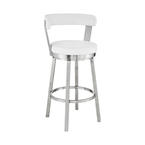 Armen Living Bryant 30" Bar Height Swivel Bar Stool in Brushed Stainless Steel Finish and White Faux Leather LCBYBABSWH30 - main